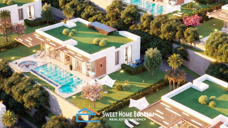 Turgutreis'te Satılık Deniz ve Marina Manzaralı Tek Katlı Bahçe ve Havuzlu Villa