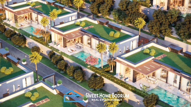Turgutreis'te Satılık Deniz ve Marina Manzaralı Tek Katlı Bahçe ve Havuzlu Villa